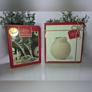 2 In The Box Lenox Christmas collectibles, 2 Ornaments, 1 Candle